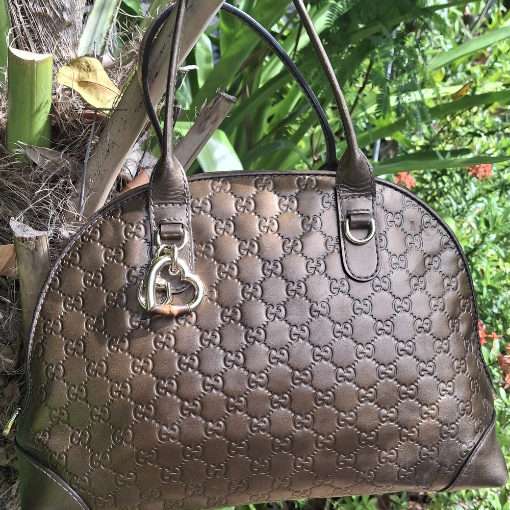 Gucci Brown Embossed Leather Handbag